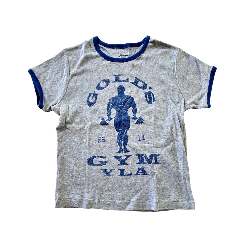 Youngla Golds Gym Ringer Tee Grey Blue W479 Small Womens Graphic T-Shirt